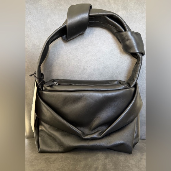 STAUD Kiss Gathered Leather Shoulder Bag Black Mini Bag NWT - Picture 7 of 11